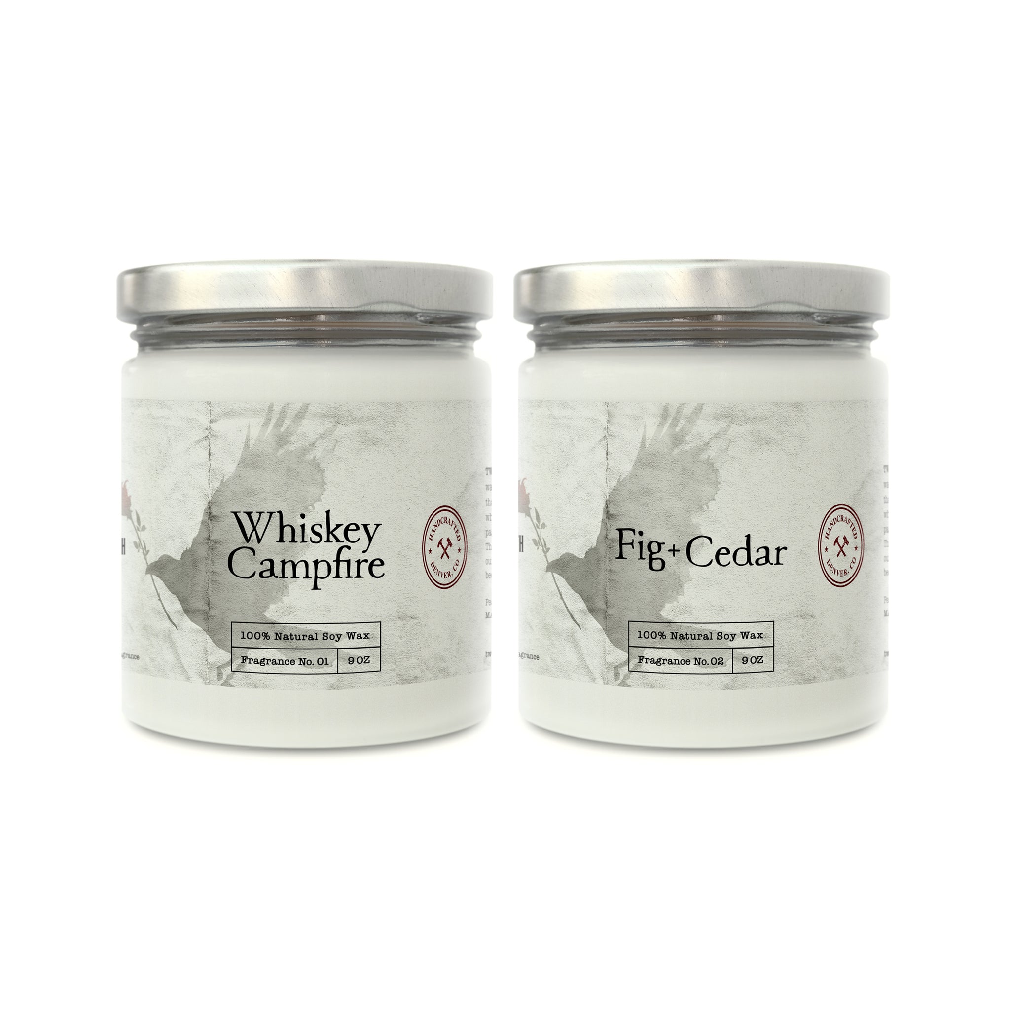 Whiskey Campfire and Fig+Cedar Soy Candles